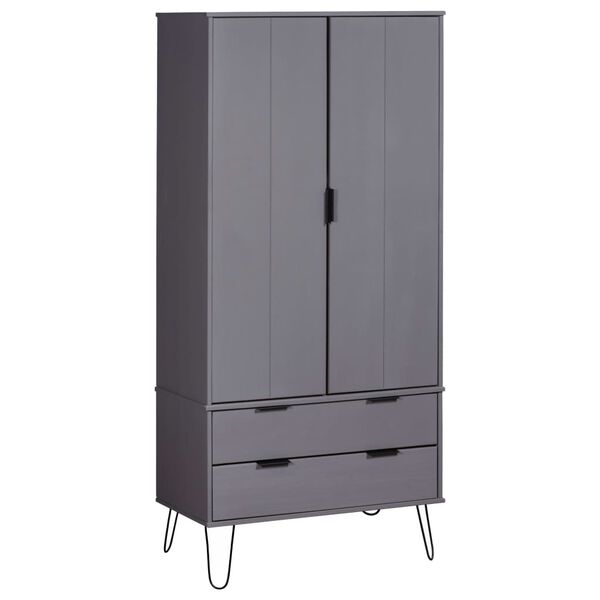 vidaXL Kleiderschrank New York Grau Massivholz Kiefer