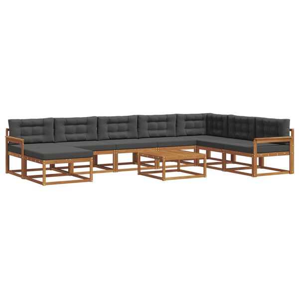 vidaXL Outdoor-Sofagarnitur mit Kissen 9 pcs Natur und Anthrazit