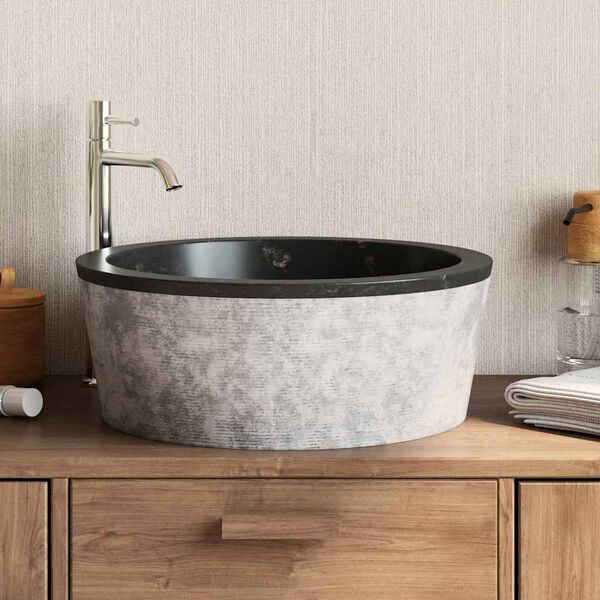 vidaXL Waschbecken Schwarz &Oslash;40x15 cm Marmor
