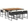 vidaXL 7-tlg. Garten-Essgruppe mit Kissen Schwarz Poly Rattan