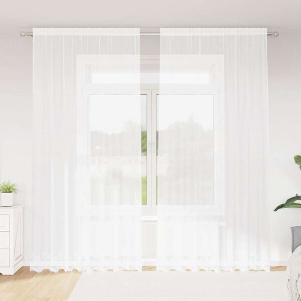 vidaXL Spitzenvorhang mit Vorh&auml;ngen Floral Wei&szlig; 260x200cm Polyester