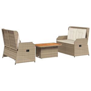 vidaXL 3-tlg. Garten-Lounge-Set mit Kissen Beige Poly Rattan