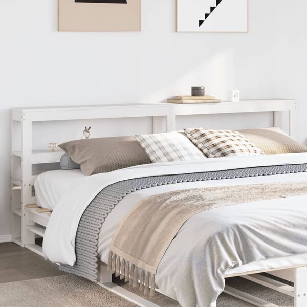 vidaXL Kopfteil mit Ablagen Wei&szlig; 200 cm Massivholz Kiefer