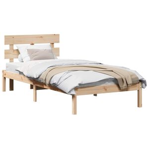 vidaXL Bettgestell mit Kopfteil Braun 90 x 200 cm Massivholz Kiefer