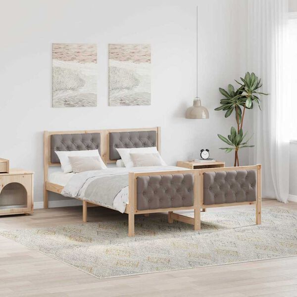 vidaXL Bettrahmen mit Kopfteil Taupe 140 x 200 cm Massives Kiefernholz
