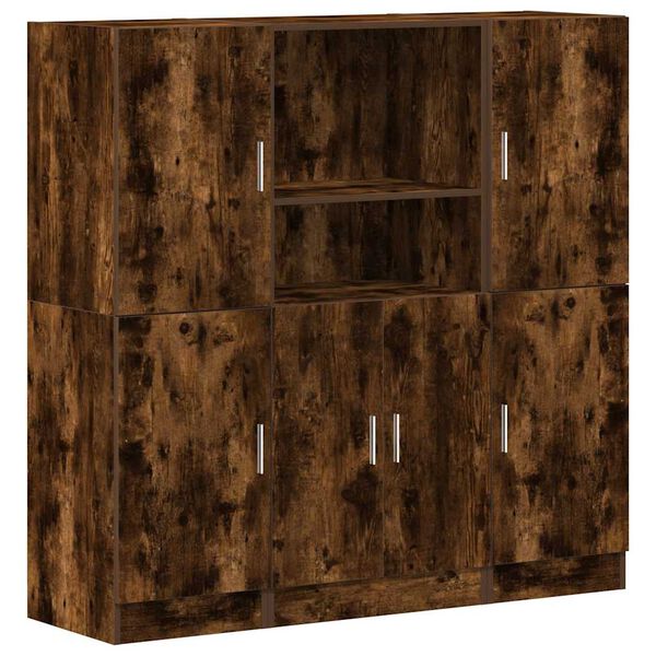 vidaXL 3-tlg. K&uuml;chenschrank-Set R&auml;uchereiche Holzwerkstoff