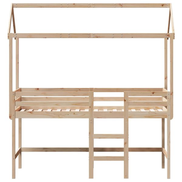 vidaXL Hochbett mit Leiter und Dach 90x200 cm Massivholz Kiefer