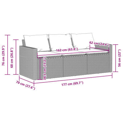 vidaXL Gartensofa mit Kissen 3-Sitzer Beige Poly Rattan