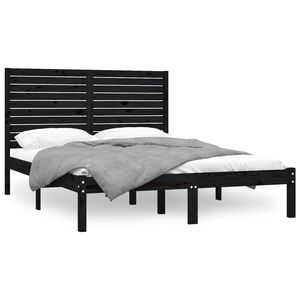 vidaXL Massivholzbett Schwarz 150x200 cm