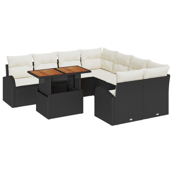 vidaXL Garten-Sofa-Set mit Speicher 9 pcs Schwarz Poly Rattan