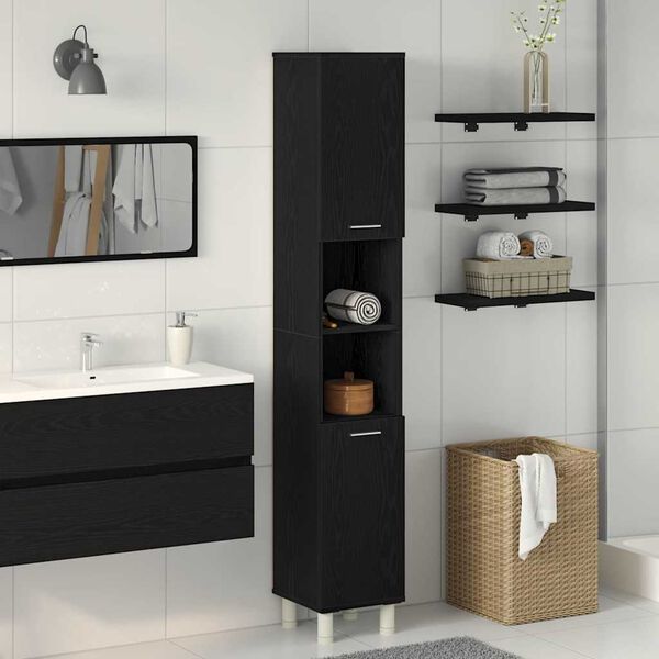 vidaXL Badezimmerschrank mit T&uuml;r Schwarz Eichen-Optik 30 x 30 x 179 cm