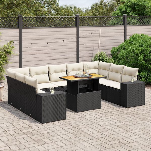 vidaXL 10-tlg. Garten-Sofagarnitur mit Kissen Schwarz Poly Rattan