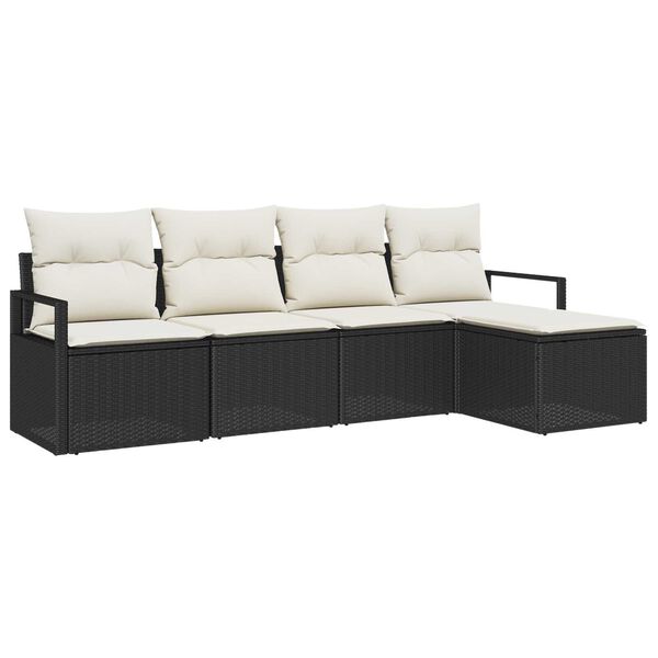 vidaXL Sofa Set mit Kissen 5 pcs Schwarz und Creme Poly-Rattan