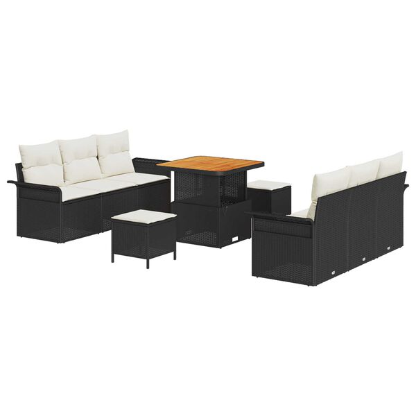 vidaXL Garten-Sofa-Set mit Kissen mit Speicher 9 pcs Schwarz und Creme