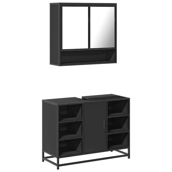vidaXL 2-tlg. Badm&ouml;bel-Set Schwarz Holzwerkstoff