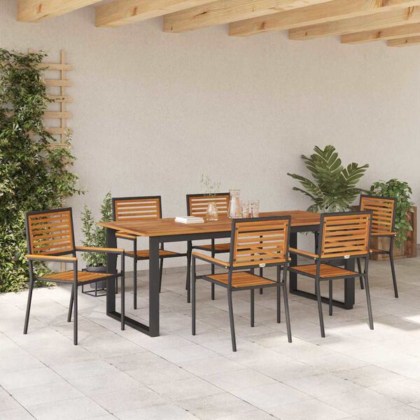 vidaXL Garten Essgruppe 7 pcs Schwarz Massivholz Akazie