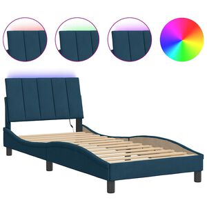 vidaXL Bettgestell mit LED ohne Matratze "Hanko" Blau 90x190 cm Samt