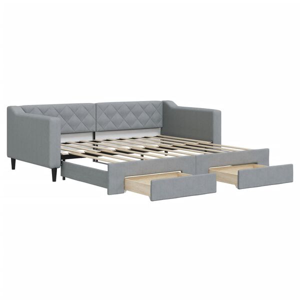 vidaXL Tagesbett Ausziehbar mit Schubladen Hellgrau 90x190 cm Stoff