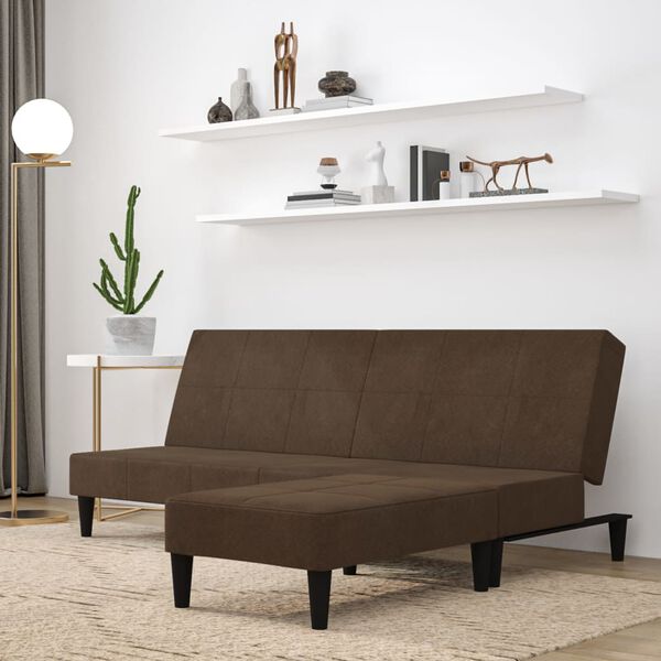 vidaXL Schlafsofa 2-Sitzer mit Hocker Braun Mikrofasergewebe