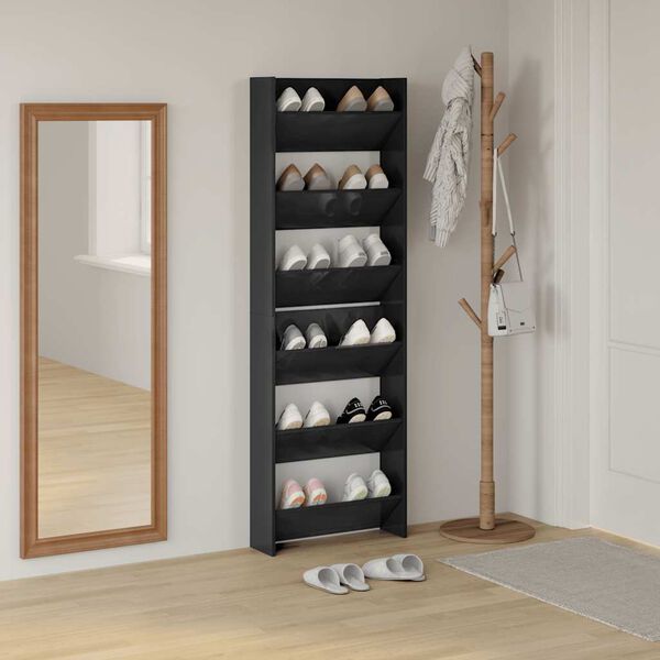 vidaXL Wand-Schuhschr&auml;nke 2 Stk. Hochglanz-Schwarz 60x18x90 cm