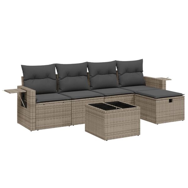 vidaXL 6-tlg. Garten-Sofagarnitur mit Kissen Grau Poly Rattan