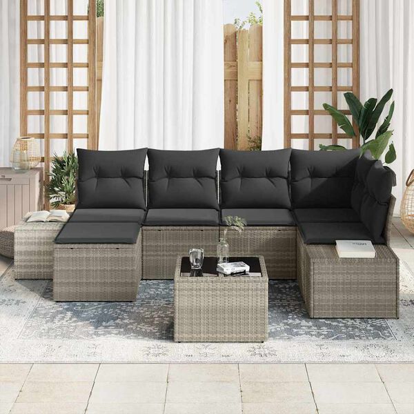 vidaXL Gartensofa-set mit Kissen 7 pcs Hellgrau Poly-Rattan
