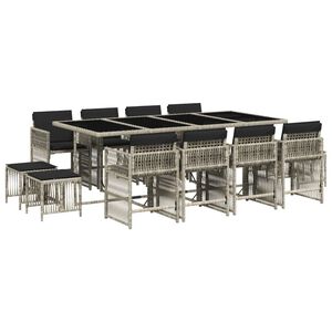 vidaXL 13-tlg. Garten-Essgruppe mit Kissen Hellgrau Poly Rattan