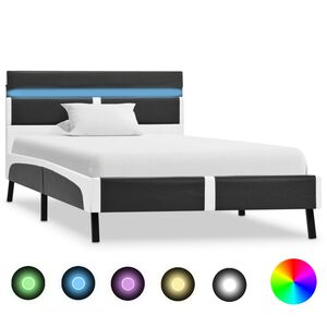 vidaXL Bettgestell mit LED Grau Kunstleder 90&times;200 cm