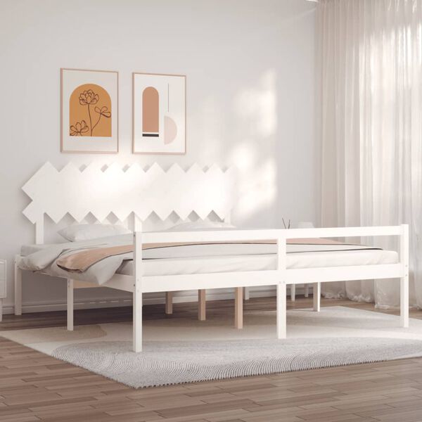 vidaXL Seniorenbett mit Kopfteil 200x200 cm Wei&szlig; Massivholz
