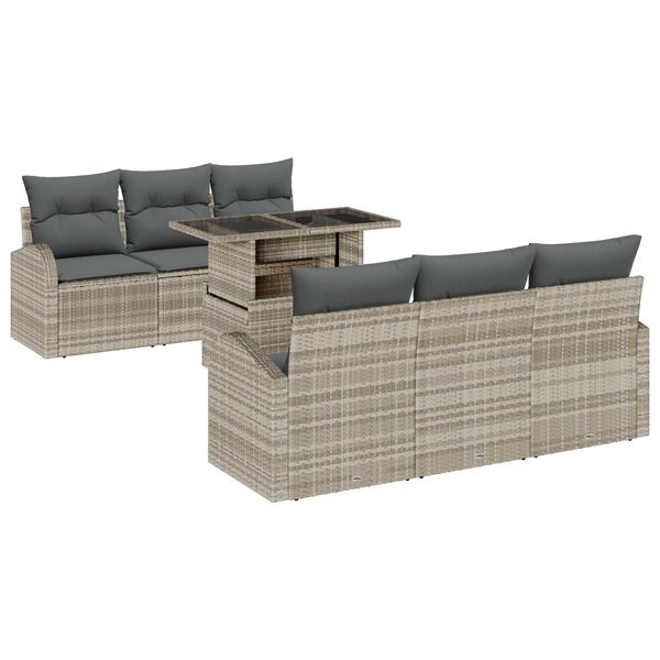 vidaXL Gartensofa-set mit Kissen 7 pcs Hellgrau Poly Rattan
