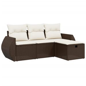 vidaXL 4-tlg. Garten-Sofagarnitur mit Kissen Braun Poly Rattan