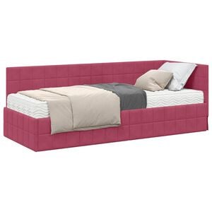 vidaXL Eckbettgestell mit Matratze 2 stk. Weinrot 80 x 200 cm Samt