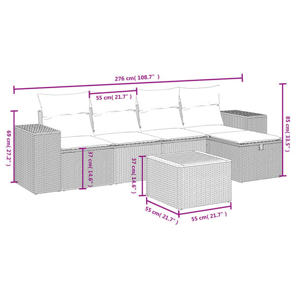 vidaXL 6-tlg. Garten-Sofagarnitur mit Kissen Grau Poly Rattan