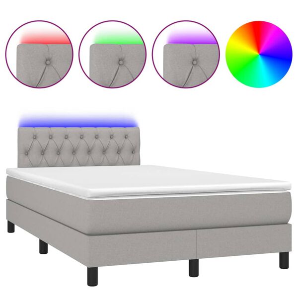 vidaXL Boxspringbett mit Matratze & LED Hellgrau 120x200 cm Stoff