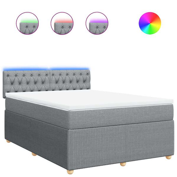 vidaXL Boxspringbett mit Matratze Hellgrau 160x200 cm Stoff
