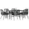 vidaXL 7-tlg. Garten-Essgruppe mit Kissen Schwarz Poly Rattan Glas