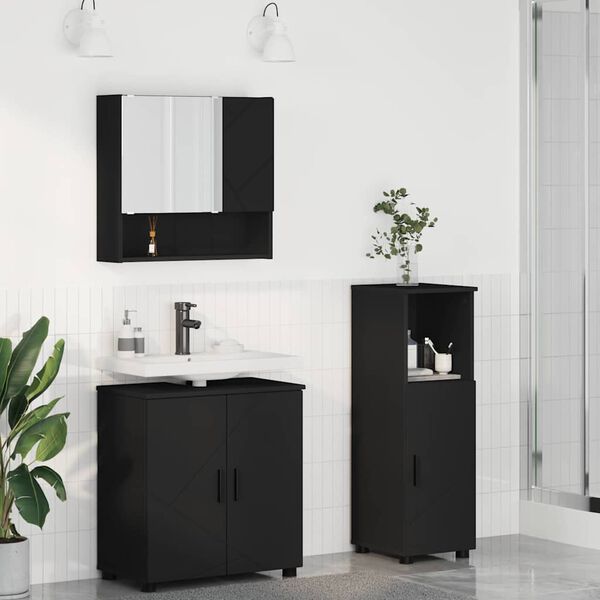 vidaXL Badezimmerm&ouml;bel-Set 3 pcs Schwarz Holzwerkstoff & Metall