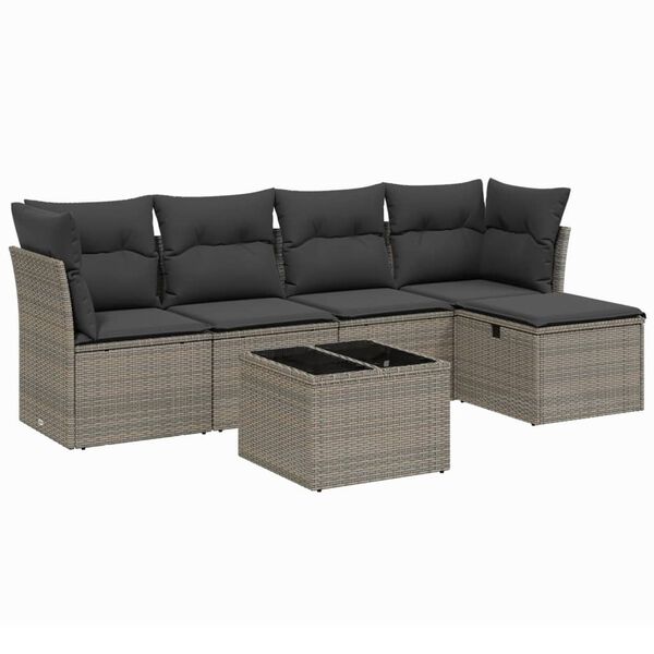 vidaXL 6-tlg. Garten-Sofagarnitur mit Kissen Grau Poly Rattan