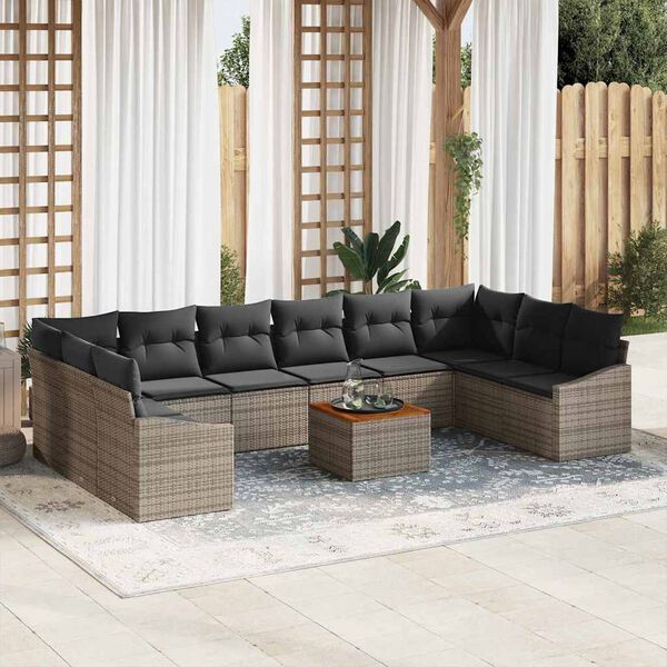 vidaXL Gartensofa-set mit Speicher 11 pcs Grau Poly-Rattan