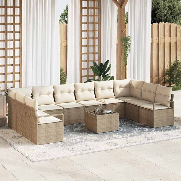 vidaXL Sofa Set mit Kissen 11 pcs Beige Poly Rattan