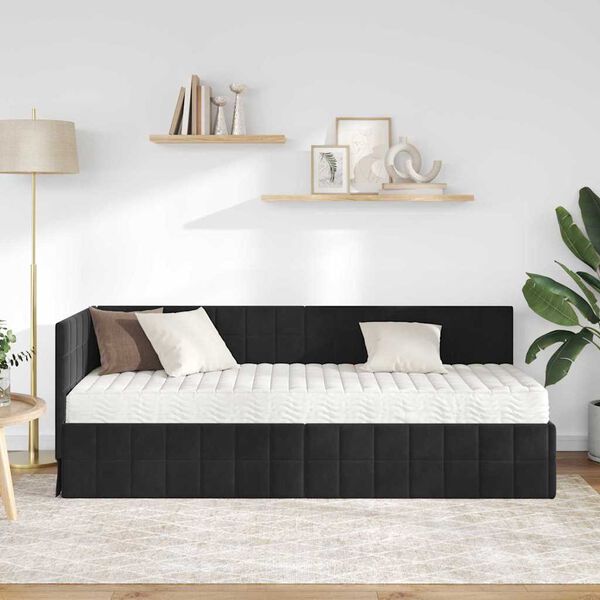 vidaXL Eckbettgestell mit Matratze mit Kopfteil 2 pcs Schwarz Samt