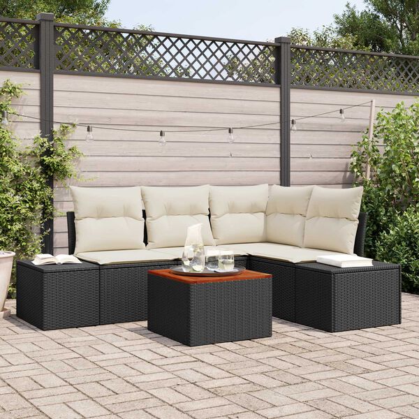 vidaXL Gartensofa-set mit Speicher 5 pcs Schwarz und Creme Poly-Rattan