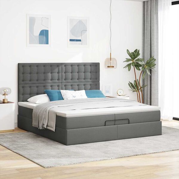 vidaXL Ottoman-Bett mit Matratzen & LEDs Dunkelgrau 200x200 cm Stoff