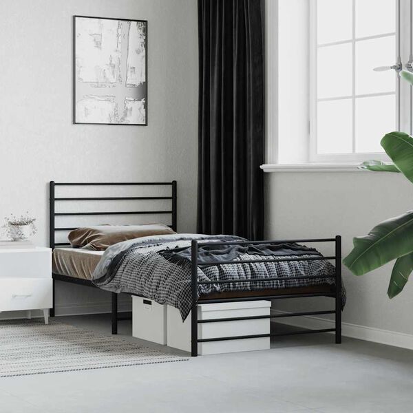 vidaXL Bettgestell mit Kopf- und Fu&szlig;teil Metall Schwarz 90x200 cm