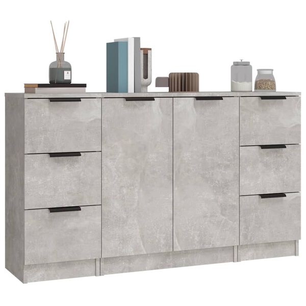 vidaXL Sideboards 3 Stk. Betongrau Holzwerkstoff