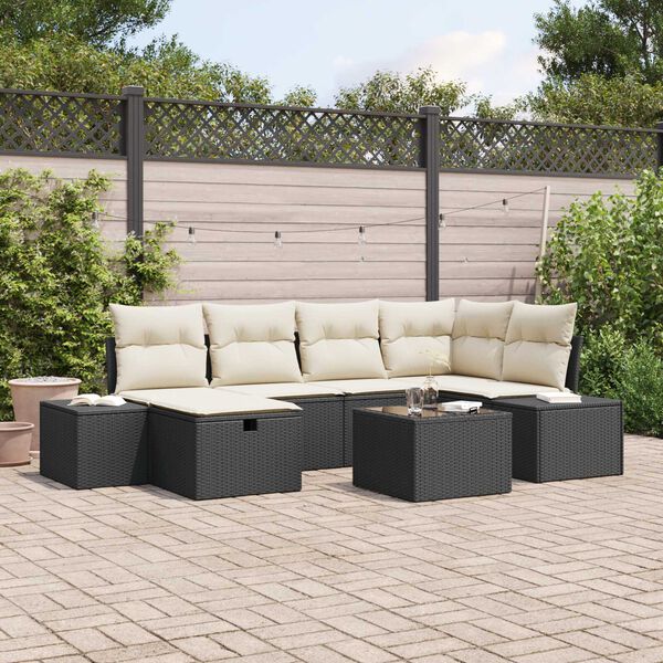 vidaXL Gartensofa-set mit Kissen 7 pcs Schwarz Poly-Rattan