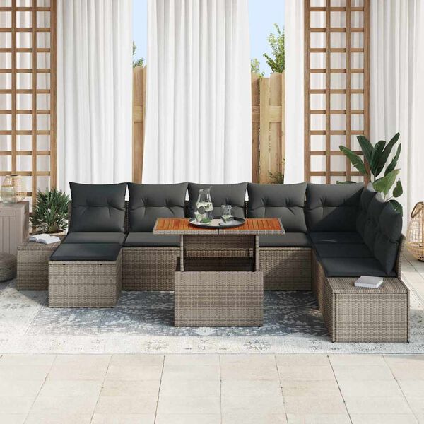 vidaXL Garten Essgruppe mit Kissen 9 pcs Grau und Braun
