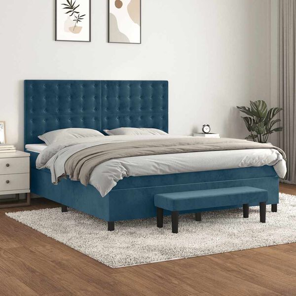 vidaXL Boxspringbett mit Matratze Dunkelblau 180x200 cm Samt