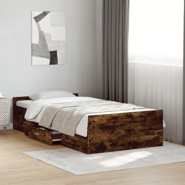 vidaXL Bettgestell mit Schubladen R&auml;uchereiche 90x190 cm Holzwerkstoff
