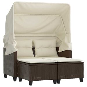 vidaXL Gartensofa 2-Sitzer mit Dach und Hockern Braun Poly Rattan